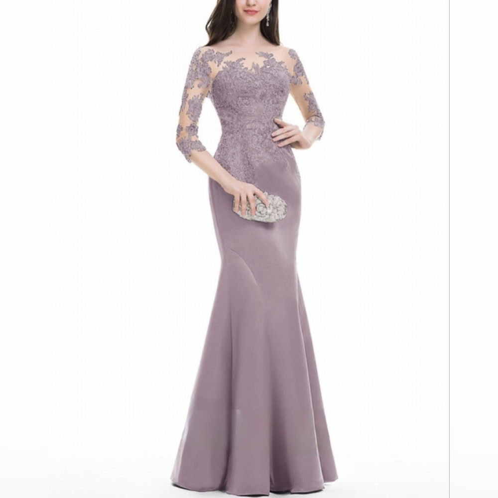 Mermaid Satin Evening Dress Scoop Neck Size 12